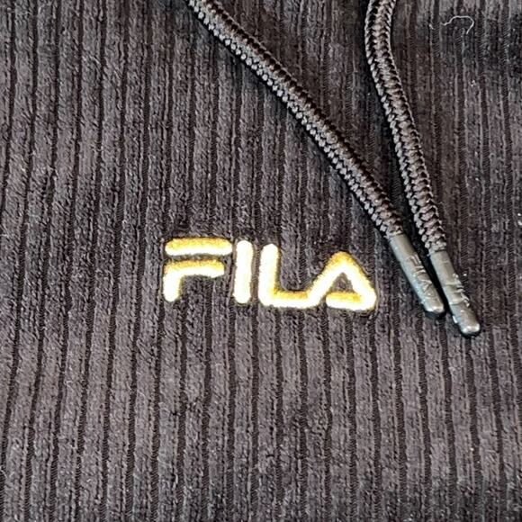 Fila Womens Y2K 00s Hoodie Velvet Ribbed Gold Embroidery Pull Over Black - Picture 7 of 14